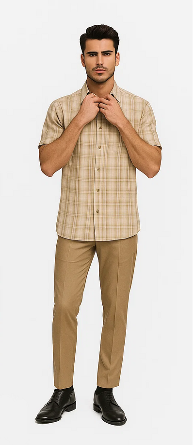 Mens Plaid Walking Suit in Tan by Dreams by Zacchi – 2 Piece Leisure Outfit with Matching Shirt and Pants - $99 7   - from alligatorwarehouse.com
