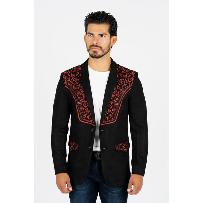 Men’s Platini Black/Burgundy Embroidered Faux Suede Blazer