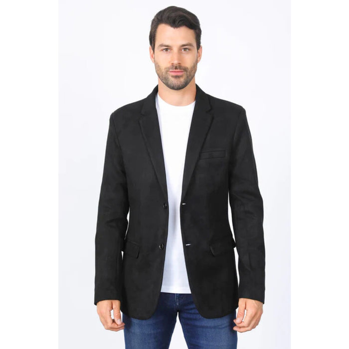 Men’s Platini Black Faux Suede Double Button Blazer