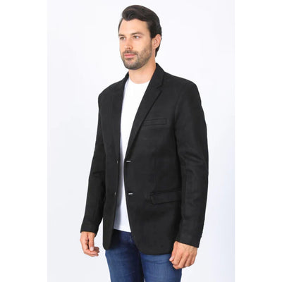 Men’s Platini Black Faux Suede Double Button Blazer