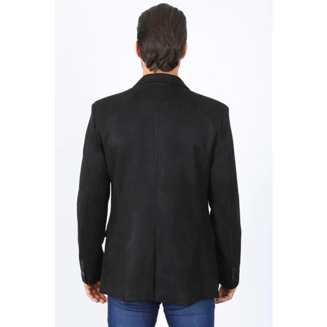 Men’s Platini Black Faux Suede Double Button Blazer