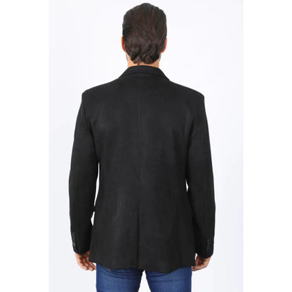 Men’s Platini Black Faux Suede Double Button Blazer