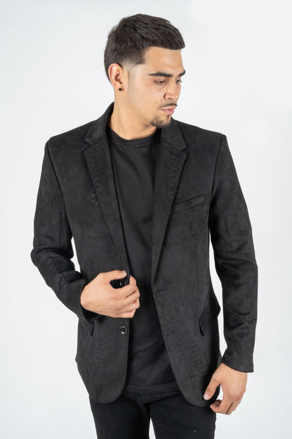 Men’s Platini Black Faux Suede Double Button Blazer