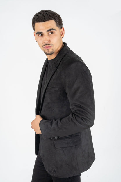 Men’s Platini Black Faux Suede Double Button Blazer