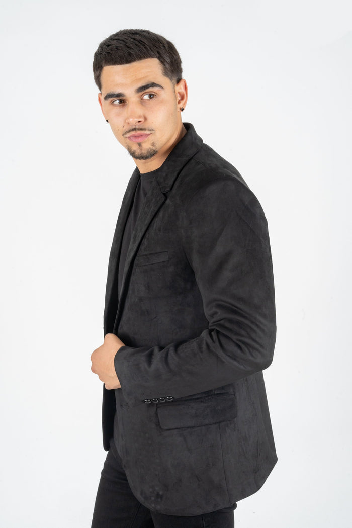 Men’s Platini Black Faux Suede Double Button Blazer