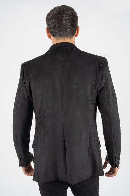Men’s Platini Black Faux Suede Double Button Blazer