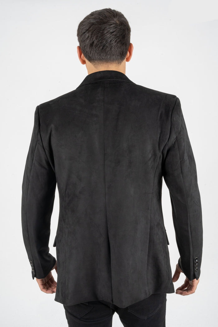 Men’s Platini Black Faux Suede Double Button Blazer