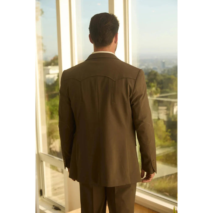 Men’s Platini Brown Western-Style Sport Suit with Elbow Patch Detail
