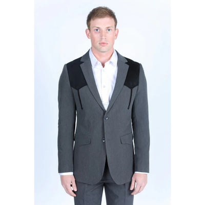 Men’s Platini Charcoal Western Blazer with Suede Yokes and Elbow Patch Detail