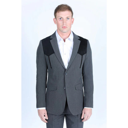 Men’s Platini Charcoal Western Blazer with Suede Yokes and Elbow Patch Detail