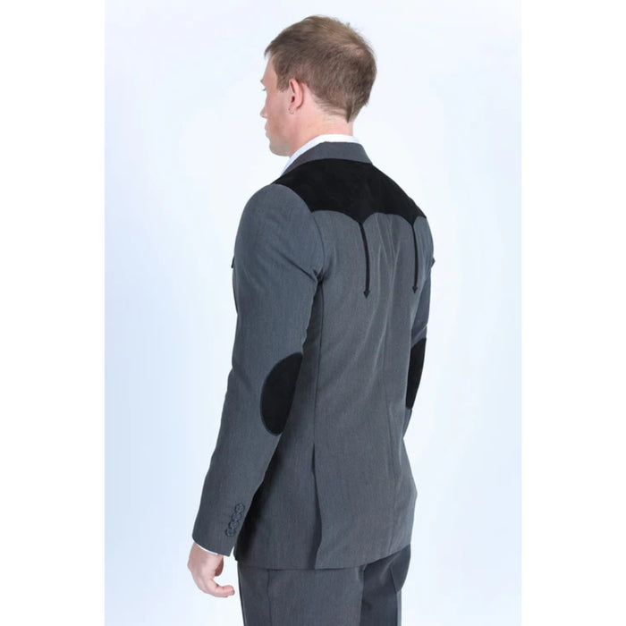 Men’s Platini Charcoal Western Blazer with Suede Yokes and Elbow Patch Detail