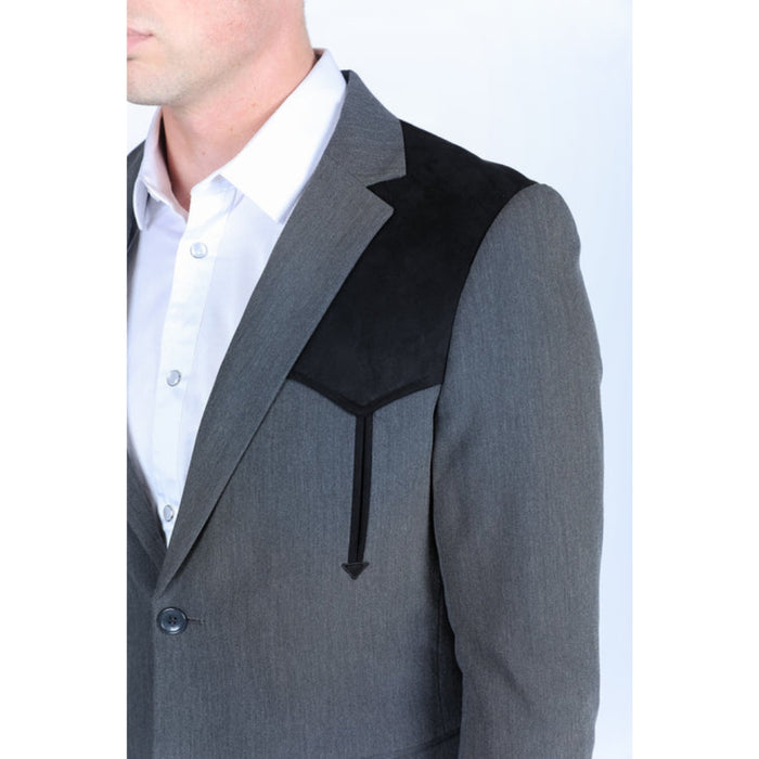 Men’s Platini Charcoal Western Blazer with Suede Yokes and Elbow Patch Detail
