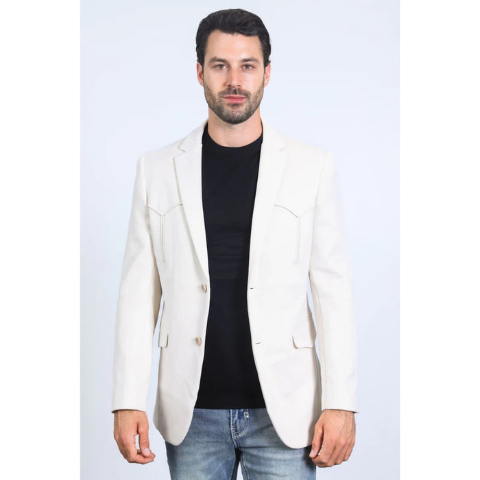 Men’s Platini Double-Button Faux Suede Blazer in Off White