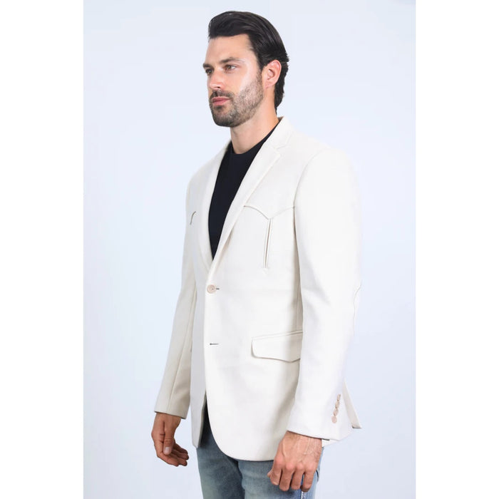 Men’s Platini Double-Button Faux Suede Blazer in Off White