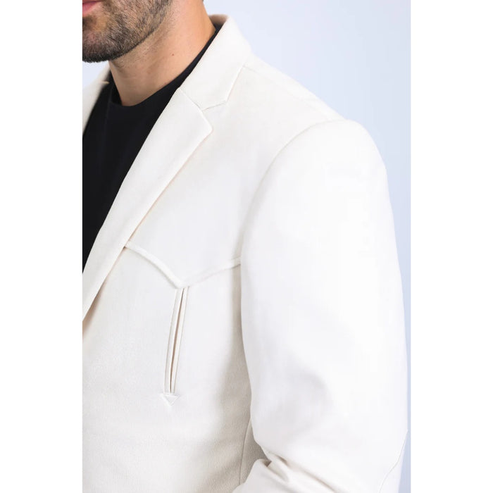 Men’s Platini Double-Button Faux Suede Blazer in Off White