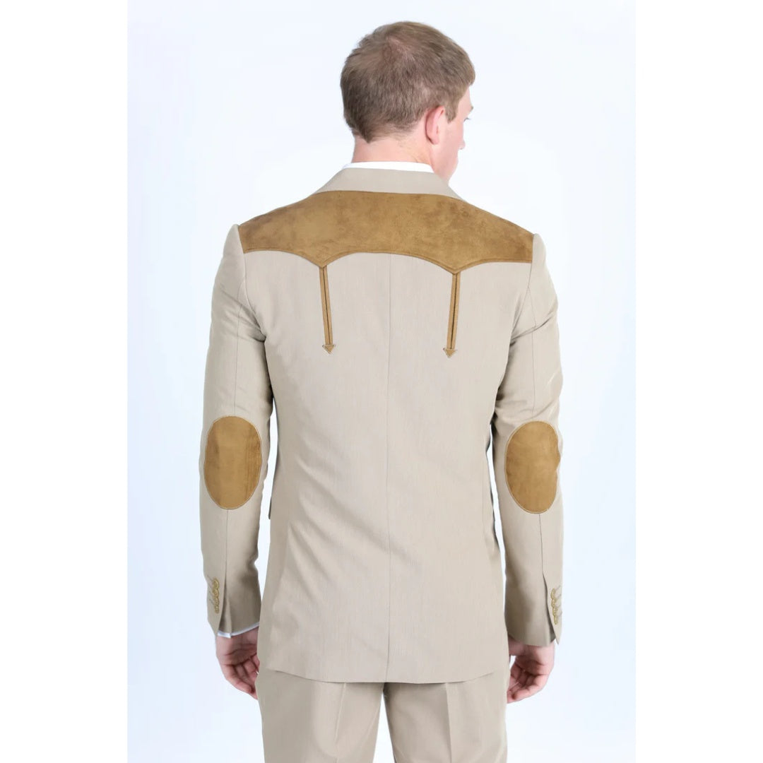 Men’s Platini Khaki Western Blazer with Suede Yokes and Elbow Patch Detail