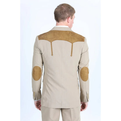 Men’s Platini Khaki Western Blazer with Suede Yokes and Elbow Patch Detail