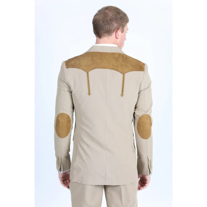 Men’s Platini Khaki Western Blazer with Suede Yokes and Elbow Patch Detail