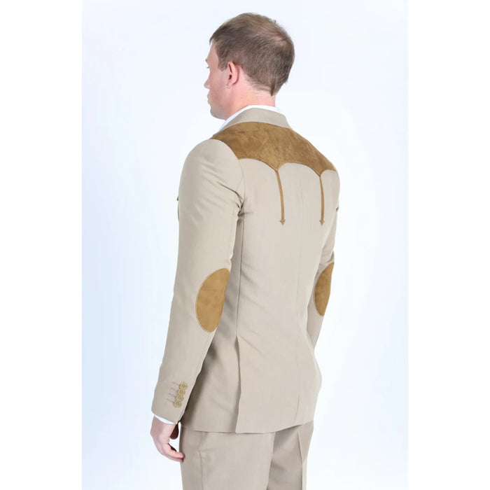Men’s Platini Khaki Western Blazer with Suede Yokes and Elbow Patch Detail