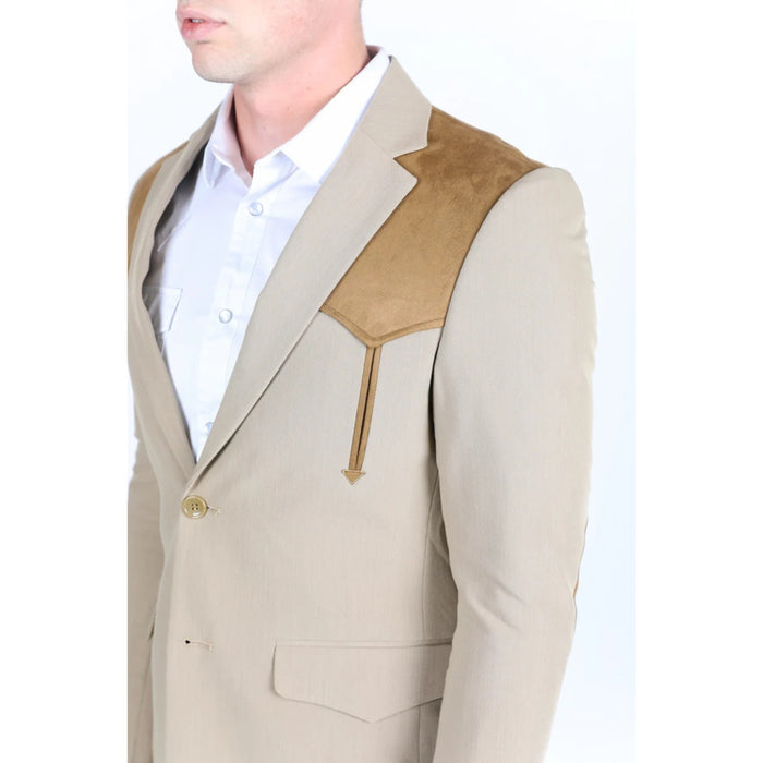 Men’s Platini Khaki Western Blazer with Suede Yokes and Elbow Patch Detail