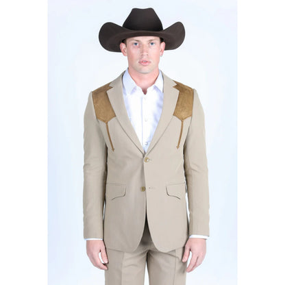 Men’s Platini Khaki Western Blazer with Suede Yokes and Elbow Patch Detail