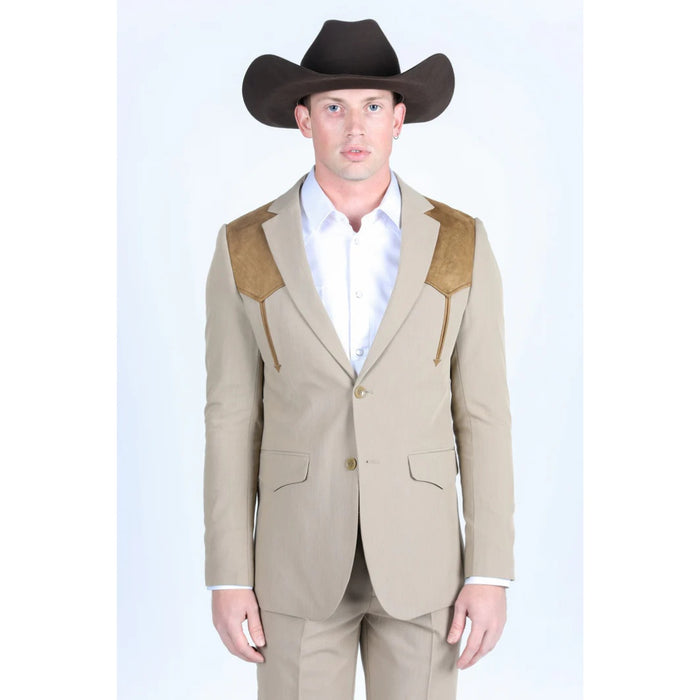 Men’s Platini Khaki Western Blazer with Suede Yokes and Elbow Patch Detail