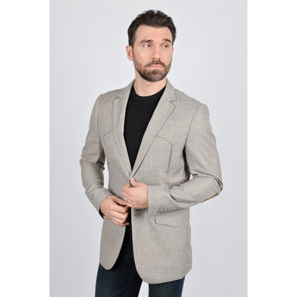 Men’s Platini Western Sport Coat – Heather Beige with Elbow Patch Detail