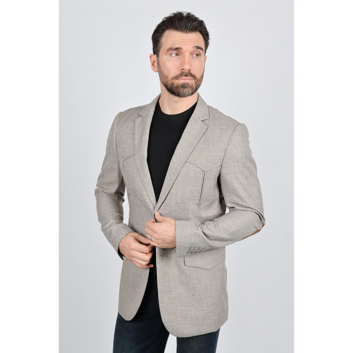 Men’s Platini Western Sport Coat – Heather Beige with Elbow Patch Detail