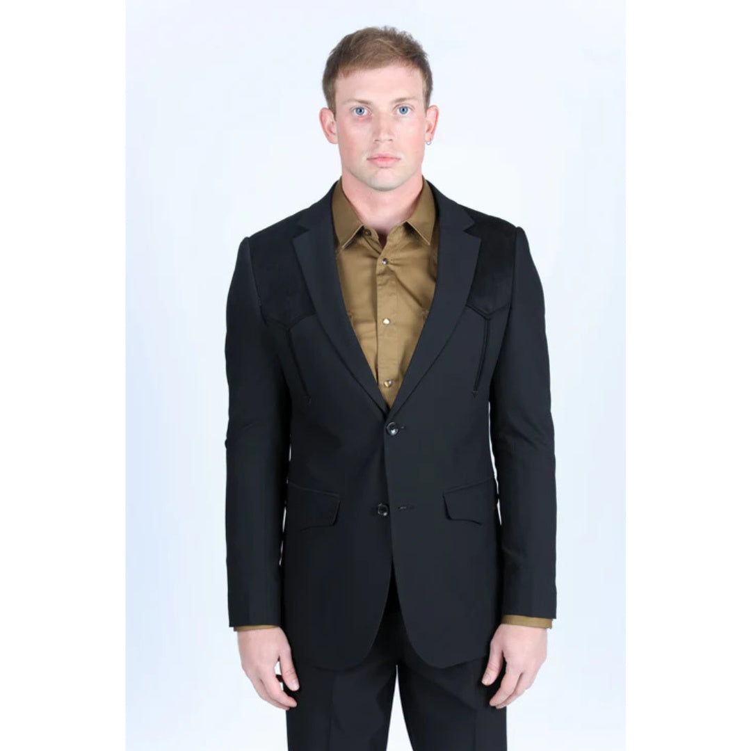 Men’s Platini Western-Style Black Sport Coat with Suede Accents and Elbow Patches