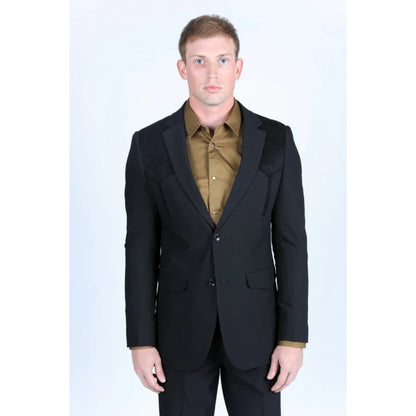 Men’s Platini Western-Style Black Sport Coat with Suede Accents and Elbow Patches