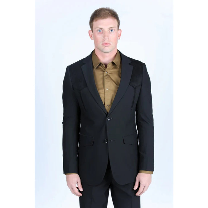 Men’s Platini Western-Style Black Sport Coat with Suede Accents and Elbow Patches