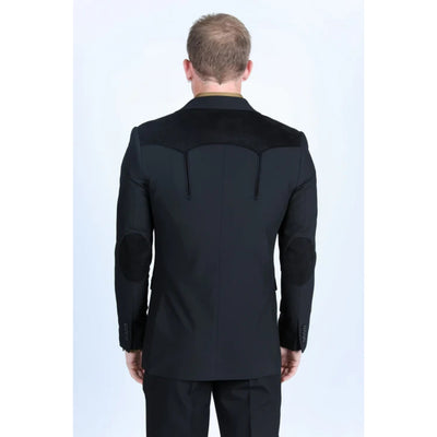 Men’s Platini Western-Style Black Sport Coat with Suede Accents and Elbow Patches