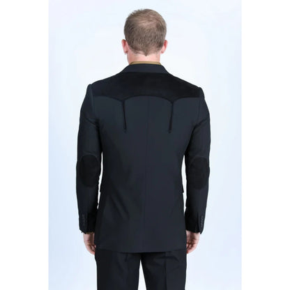 Men’s Platini Western-Style Black Sport Coat with Suede Accents and Elbow Patches