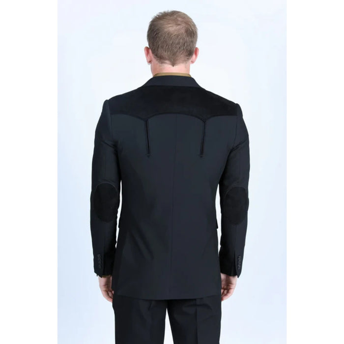 Men’s Platini Western-Style Black Sport Coat with Suede Accents and Elbow Patches
