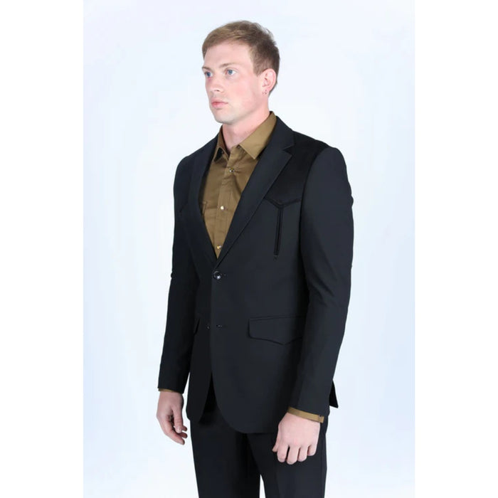 Men’s Platini Western-Style Black Sport Coat with Suede Accents and Elbow Patches