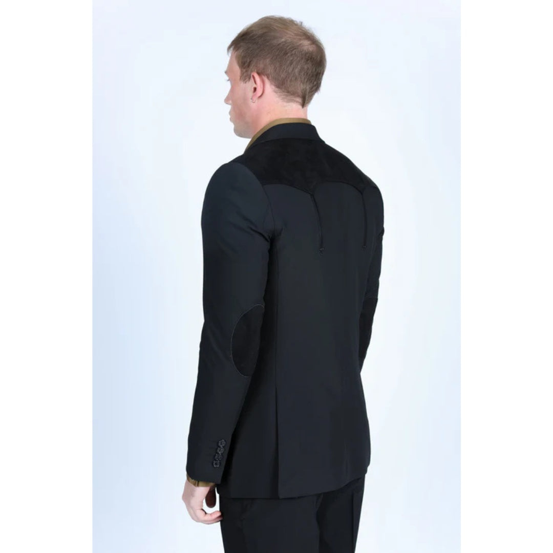 Men’s Platini Western-Style Black Sport Coat with Suede Accents and Elbow Patches