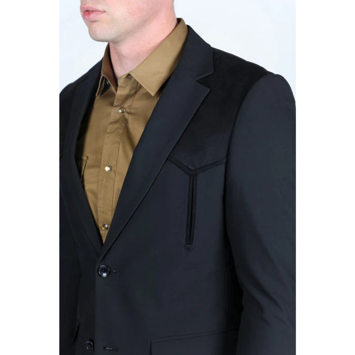 Men’s Platini Western-Style Black Sport Coat with Suede Accents and Elbow Patches