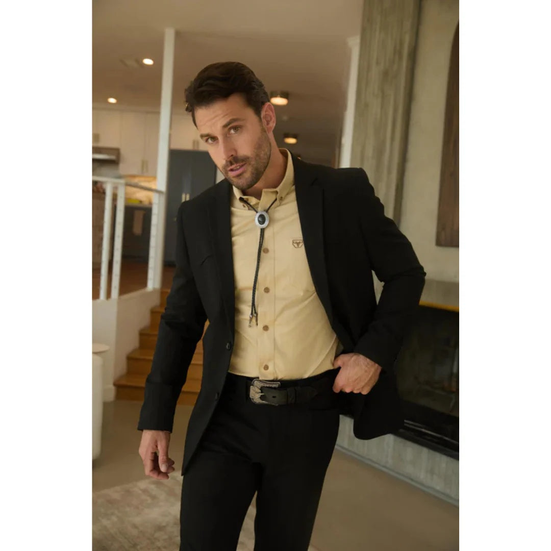 Men’s Platini Western-Style Black Sport Suit with Elbow Patch Detail