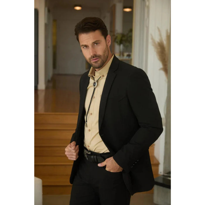 Men’s Platini Western-Style Black Sport Suit with Elbow Patch Detail