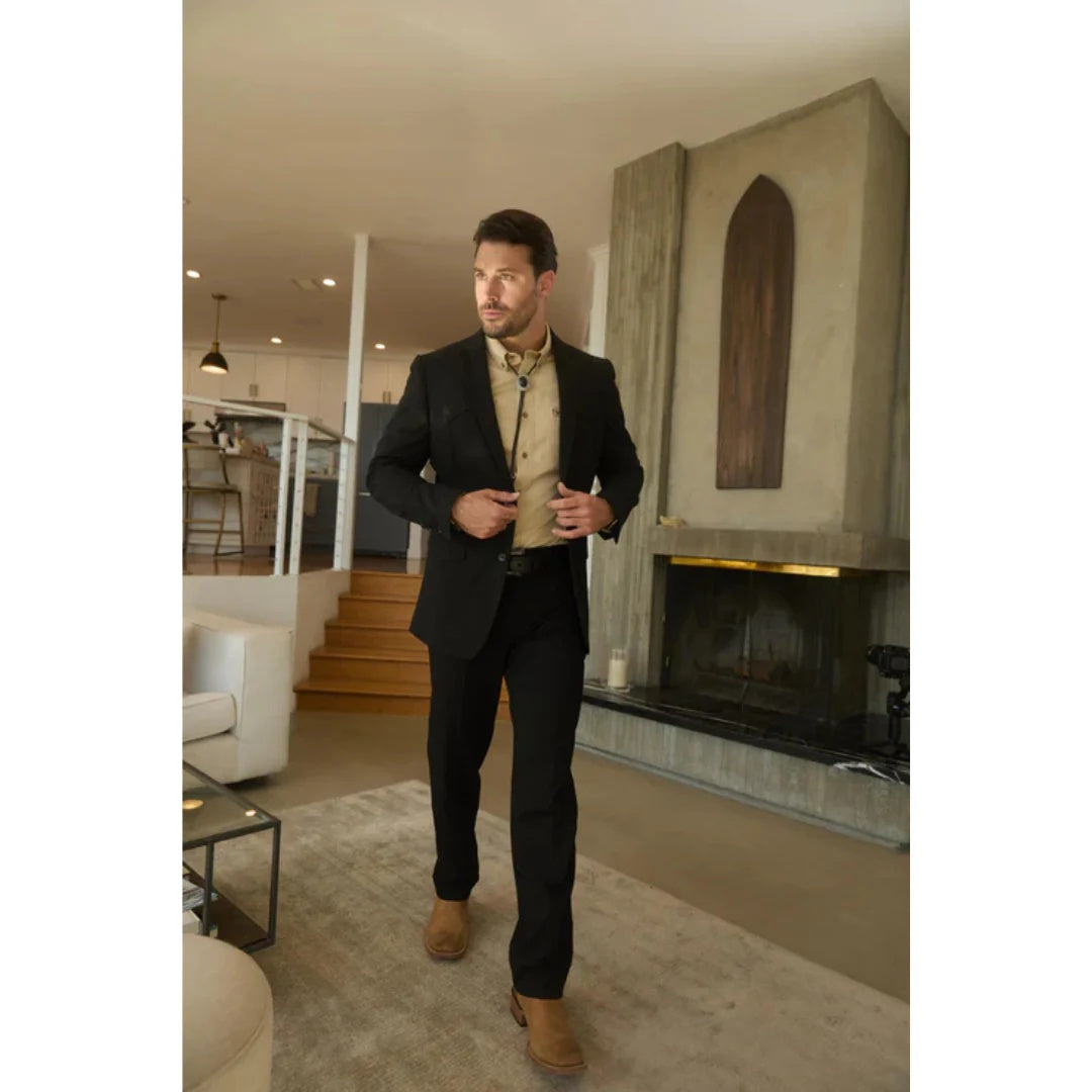 Men’s Platini Western-Style Black Sport Suit with Elbow Patch Detail