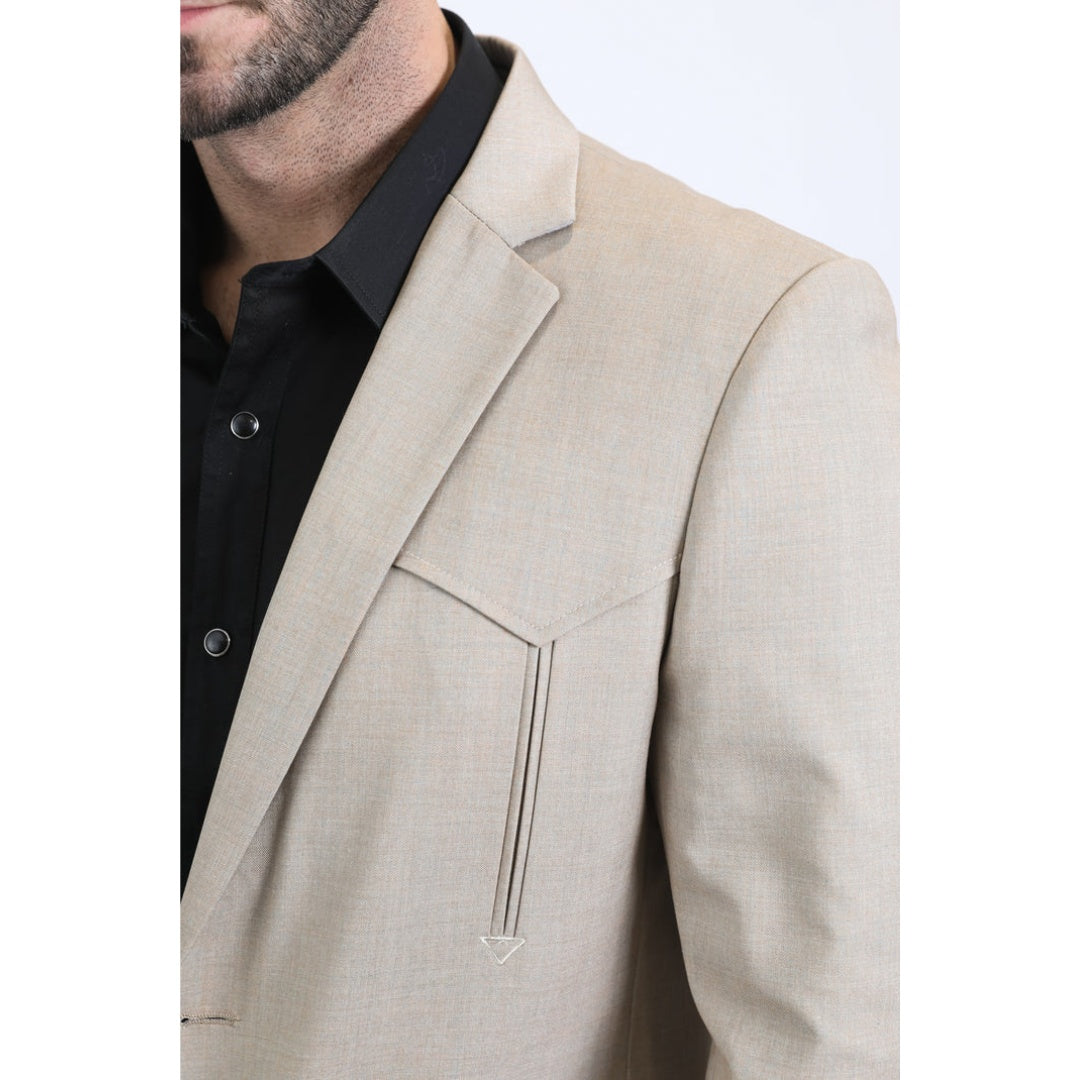 Men’s Platini Western Style Double-Breasted Blazer – Taupe/Beige