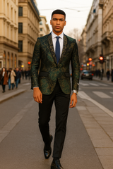 Men's Stacy Adam's Designer Prom & Wedding Tuxedo Jacket In Green & Gold Floral Paisley