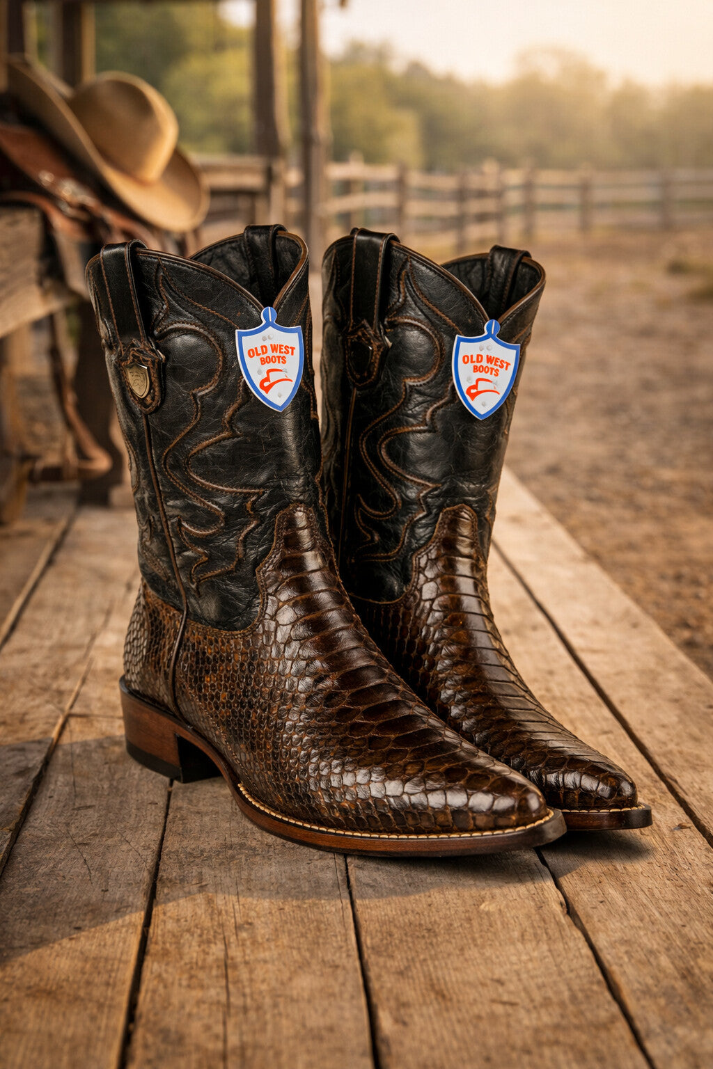 Men's Wild West Python Skin Yellow Gold J Toe Boots 29957