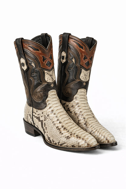 Men's Wild West Python Skin Yellow Gold J Toe Boots 29957