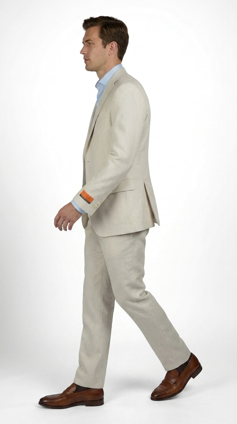 Mens Real ENZO Tovare Linen Spring Summer Suit – Lightweight Breathable Light Beige Wedding Suit