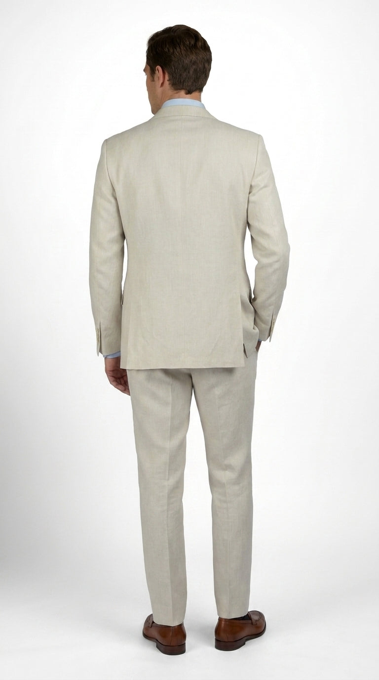 Mens Real ENZO Tovare Linen Spring Summer Suit – Lightweight Breathable Light Beige Wedding Suit