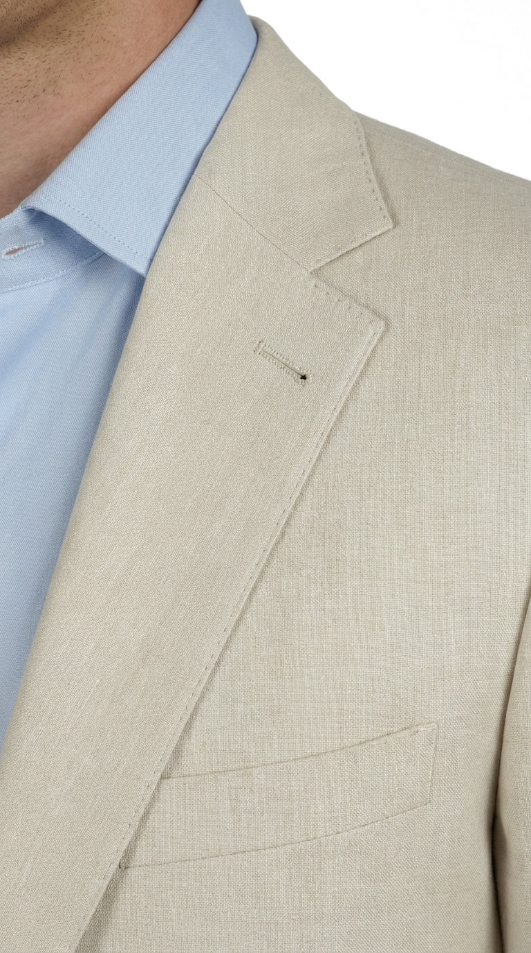 Mens Real ENZO Tovare Linen Spring Summer Suit – Lightweight Breathable Light Beige Wedding Suit