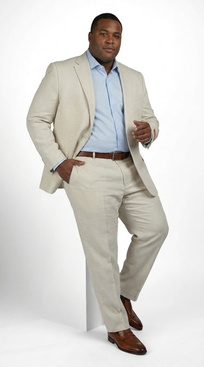 Mens Real ENZO Tovare Linen Spring Summer Suit – Lightweight Breathable Light Beige Wedding Suit