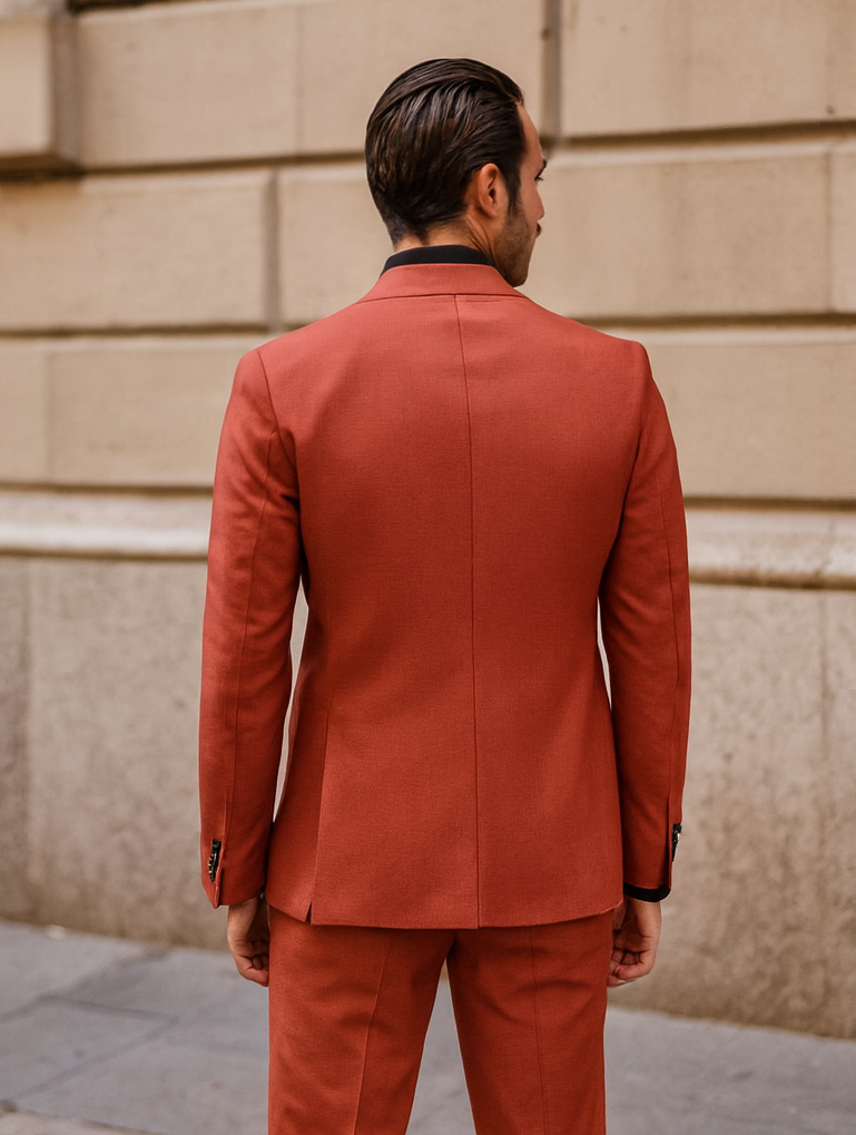 Men’s Red 3-Piece Suit with Vest and Chain – Stylish Formal Wear