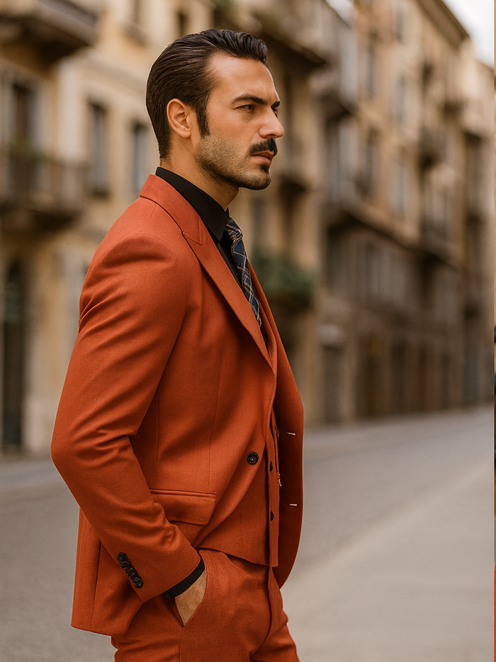 Men’s Red 3-Piece Suit with Vest and Chain – Stylish Formal Wear